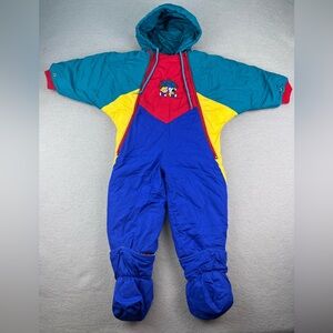 Vintage 80s Nylon Alpine Way Toddler Colorful Hooded Full Body Snow Suit Siz 24M